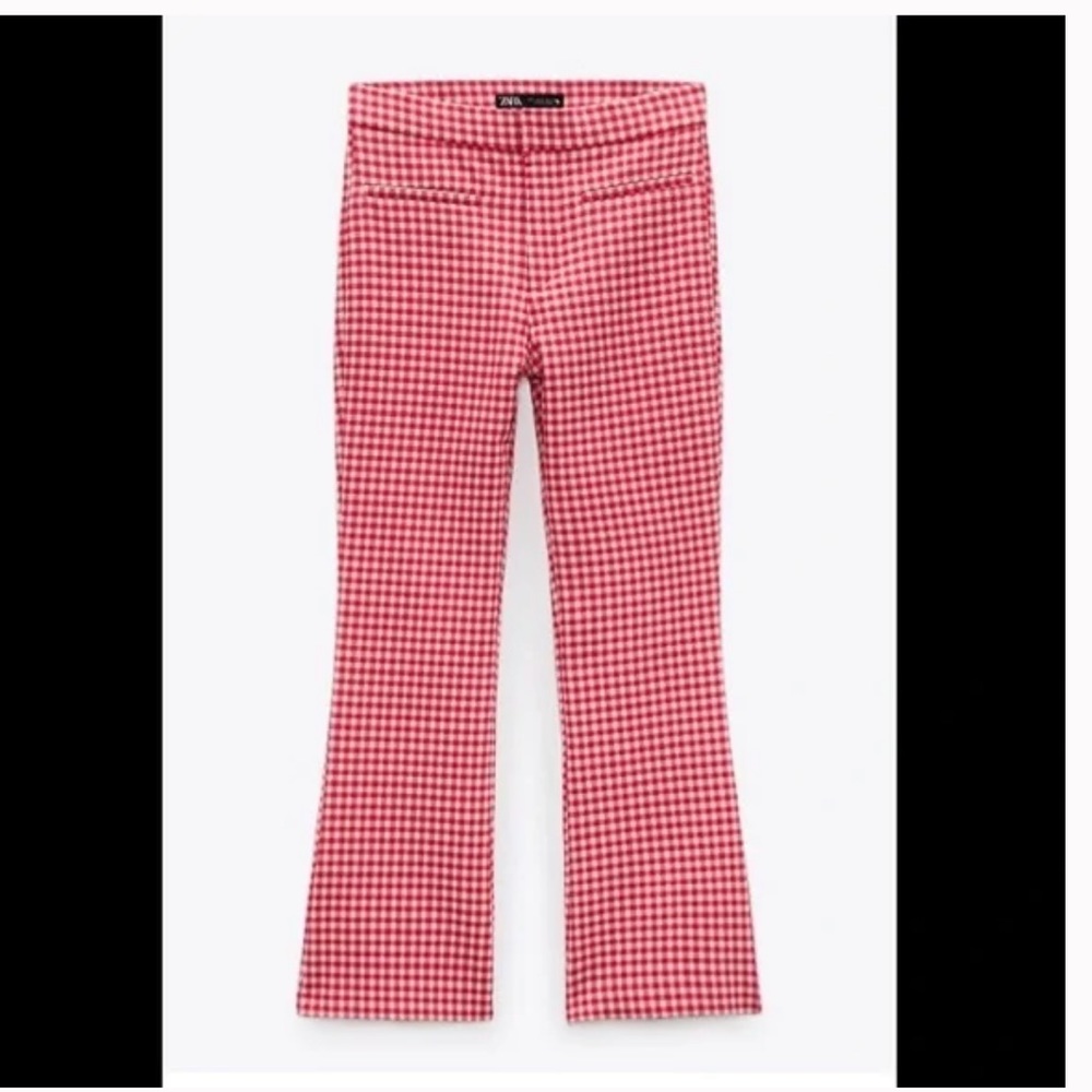 Zara Red Gingham Pants, Size Large